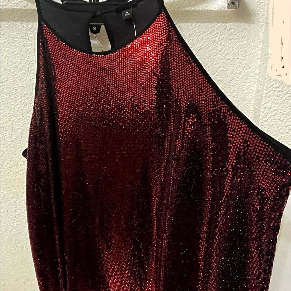 Deep red sequin swing cami 4x, 32 in from shoulder, 36 in across bottom seam
